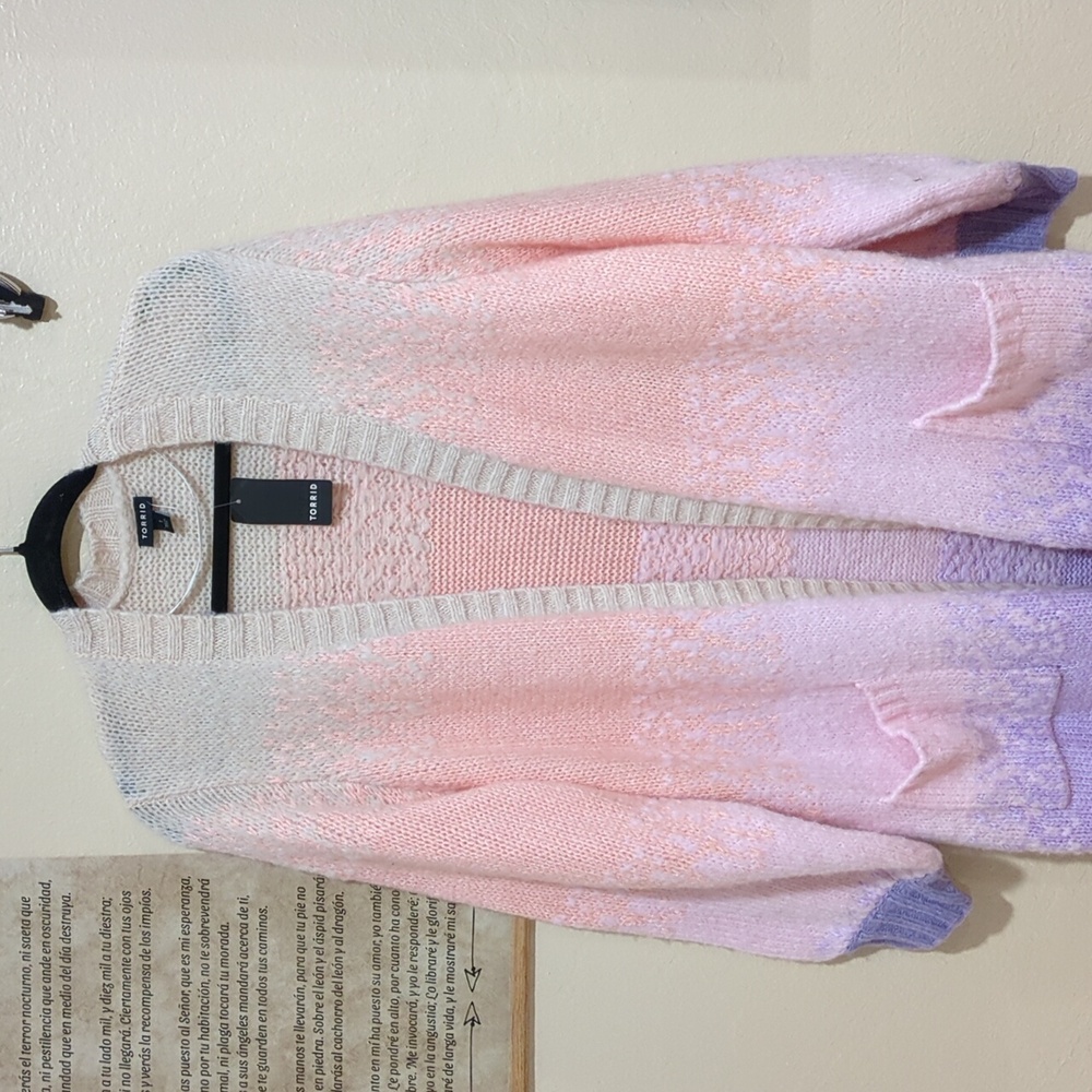Torrid Coatigan Balloon Sleeve Ombre Rainbow Pastel Sweater - Picture 6 of 9